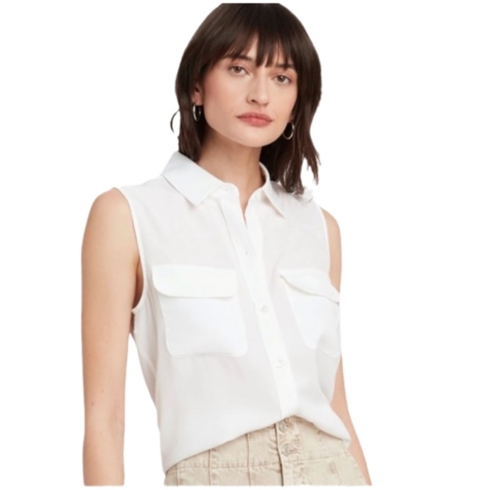 NWT EQUIPMENT Sleeveless Slim Signature Silk Top, Sz M, Retail $225